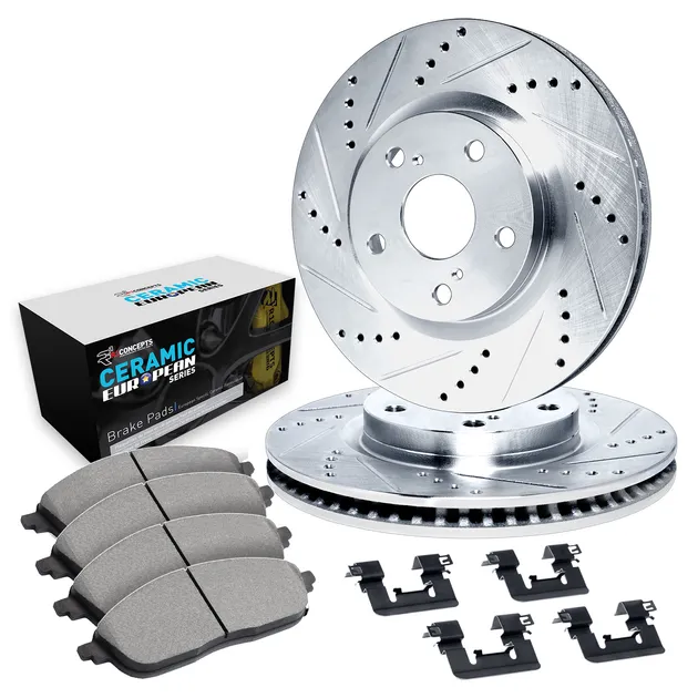 R1 Concepts WGTH1-73059 Brake Rotors - D/S - Silver W/ Euro Ceramic Pads & Hdw